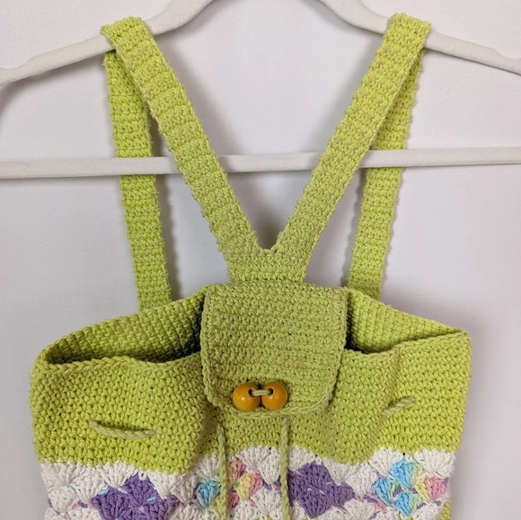 Handmade Crochet Knit Mini Backpack Bag Colorful Floral Bohemian Hippie 70s - Picture 6 of 11